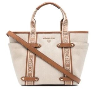 MICHAEL KORS Maeve Small Canvas Open Tote Luggage Leather NWT $298